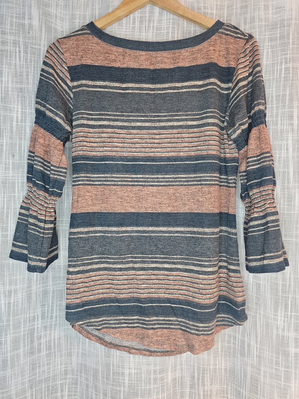 Maurices Navy and Coral Stripe Bell-Sleeve Tunic Top